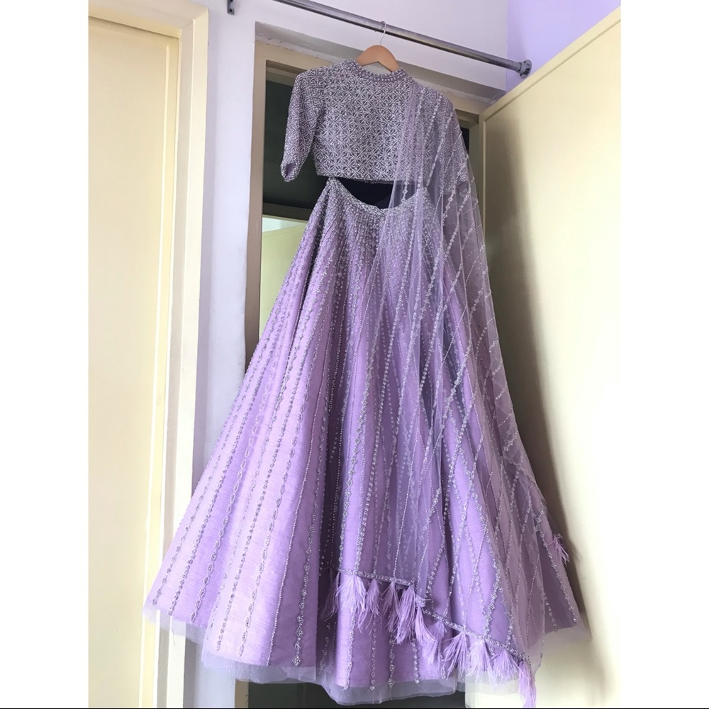 Lilac Hand embroidered lehenga - Picture 1 of 6